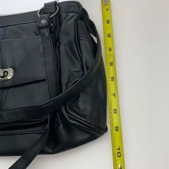 Embassy Women's Black Genuine Leather Top Zip Double Strap Shoulder Bag OS NWT